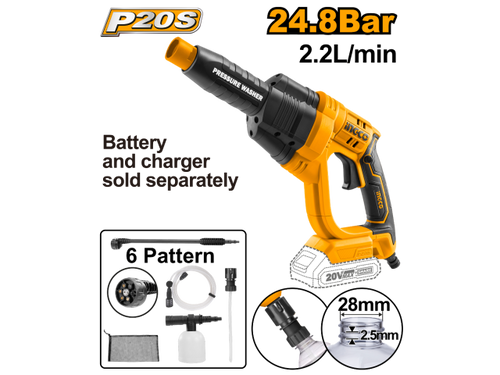 INGCO 2.2 LPM 20 V Lithium-Ion Cordless Pressure Washer Without Battery & Charger (CPWLI2008)