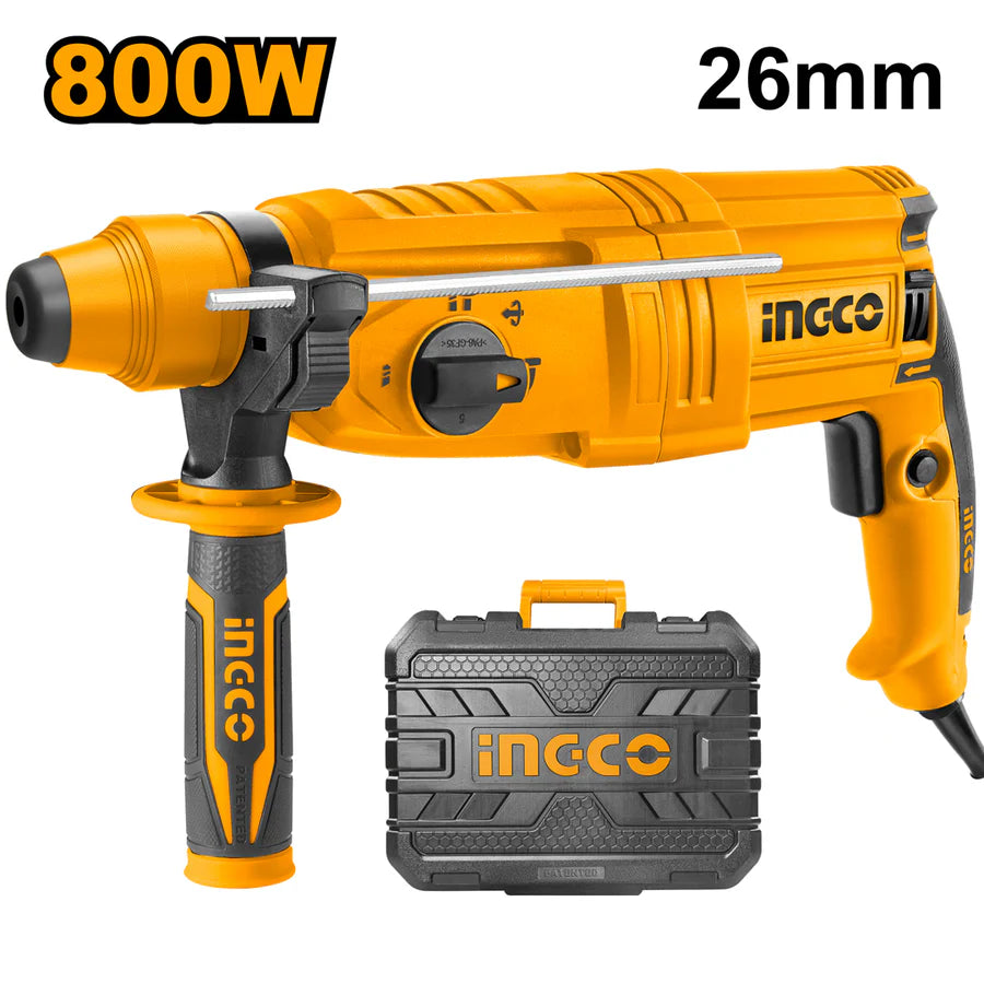INGCO 800 W, 2.5 J, 1100 RPM Rotary Hammer Drill With Accessories (RGH9028-2)