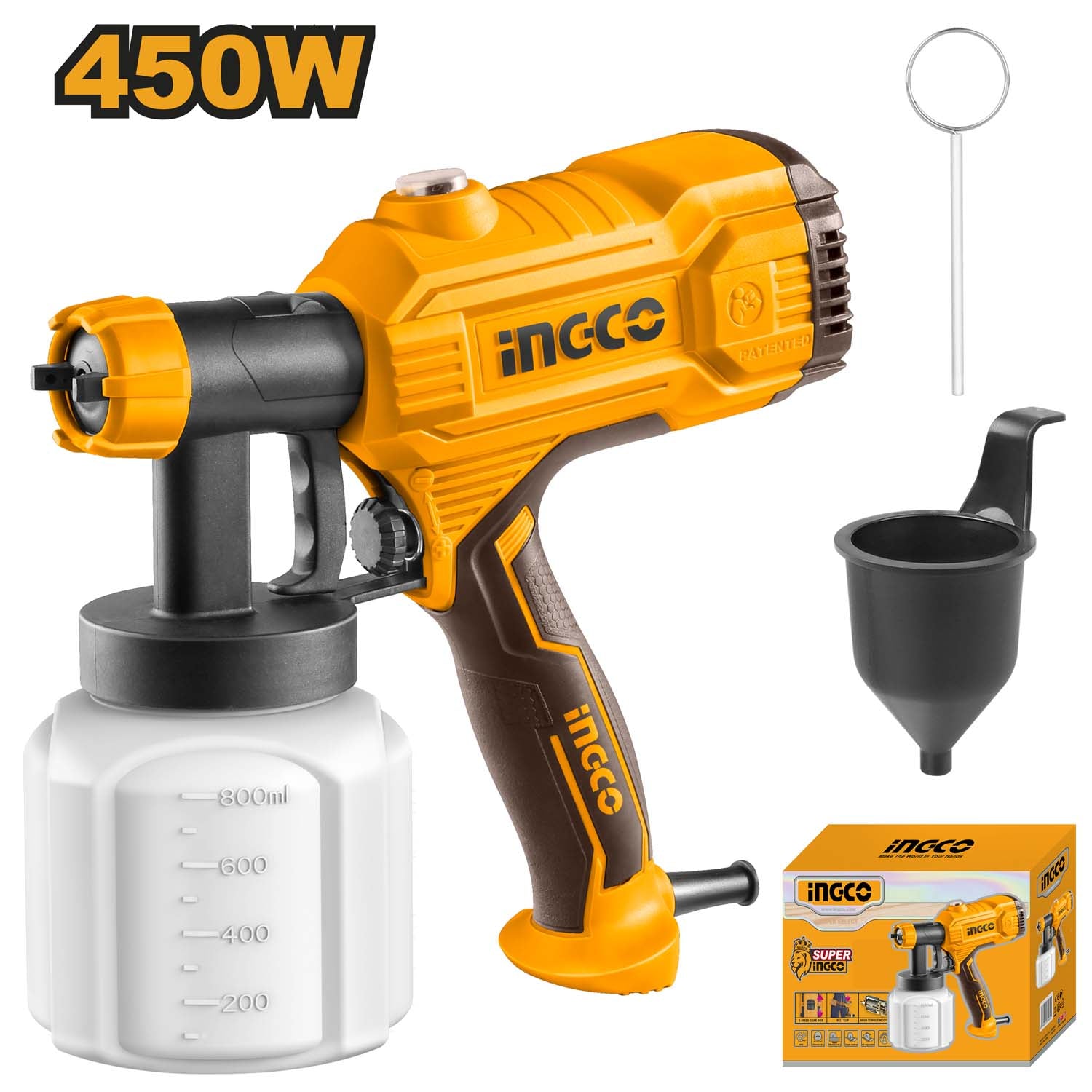 Ingco 800 ml Spray Gun With 0.2 Bar Pressure, 450W (SPG3508)